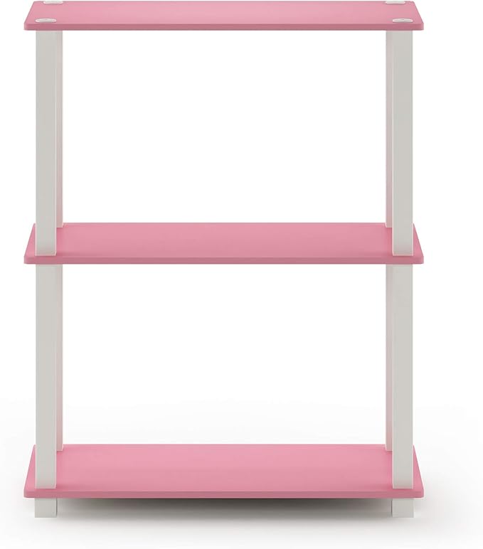 Furinno Turn-S-Tube 3-Tier Compact Multipurpose Shelf Display Rack with Square Tube, Pink/White