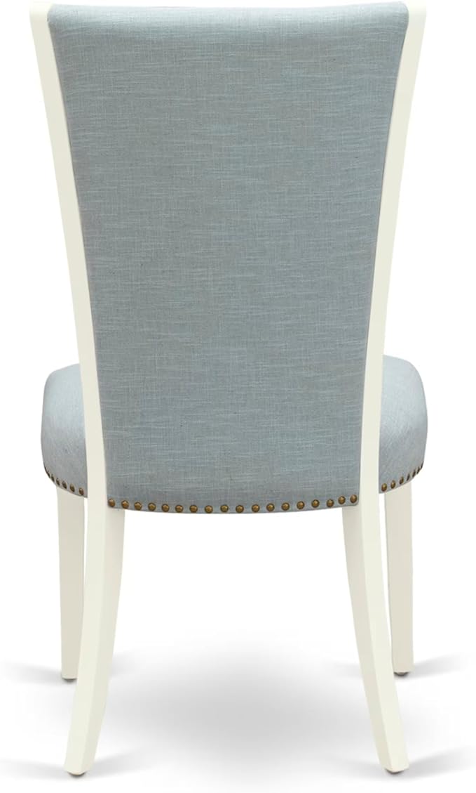 East West Furniture V077VE215-5 5 Piece Dining Set Includes a Rectangle Dining Room Table with V-Legs and 4 Baby Blue Linen Fabric Upholstered Chairs, 40x72 Inch, Multi-Color