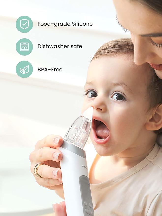 GROWNSY Nasal Aspirator for Baby with Protection Mode, Comes with 2 Larger Suction Chambers and 6 Food-Grade Soft Silicone Tips, Light Blue