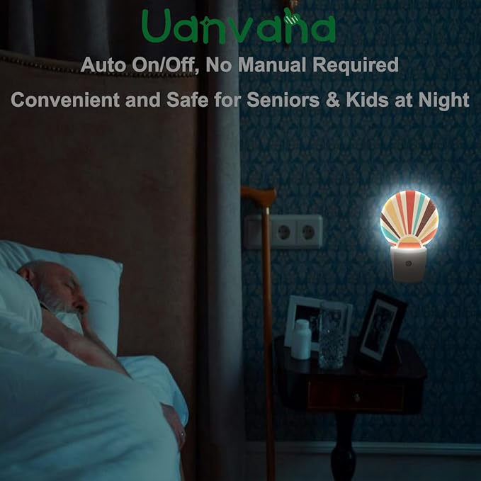 Boho Sun Night Lights Plug into Wall Abstract Sunshine Mid Century Modern Sun LED Dusk to Dawn Plug-in Nightlight Auto Sensor for Bedroom Bathroom Hallway Living Room