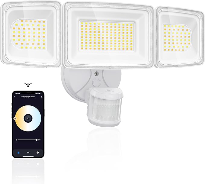 Onforu 100W 9000LM Smart LED Security Lights Motion Sensor Outdoor,WiFi Alexa Flood Light APP Control, 2500K-6500K, Motion Detector with Adjustable 3 Head, IP65 Wall Light for Yard (White)