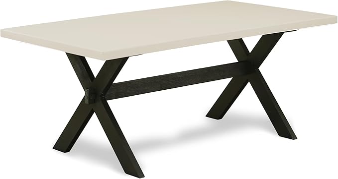 East West Furniture X627EL121-7 7 Piece Dining Room Table Set Consist of a Rectangle Kitchen Table with X-Legs and 6 Blue Linen Fabric Parson Dining Chairs, 40x72 Inch, Multi-Color