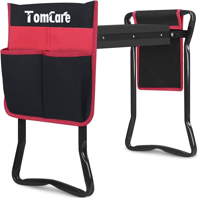 TomCare Garden Kneeler Seat Garden Bench Garden Stools Foldable Stool with Tool Bag Pouch EVA Foam Pad Outdoor Portable Kneeler Christmas Gardening Gifts for Women Men,Large 21.65"x10.62"x18.89",Black