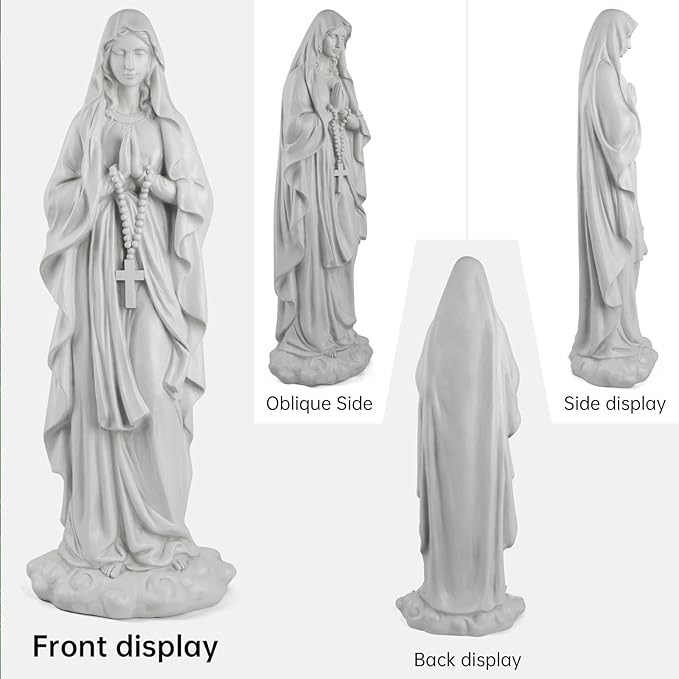 Virgin Mary Praying Statue 31.49 Inch Tall Outdoor Garden Religious Garden Statue Mary Statue Outdoor Yard Patio Deck Home Entryway Hallway Sculpture Magnesium Oxide Stone （White Virgin Mary）