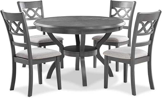 New Classic Furniture Cori 5-Piece Round Dining Set with 1 Table and 4 Chairs, Gray