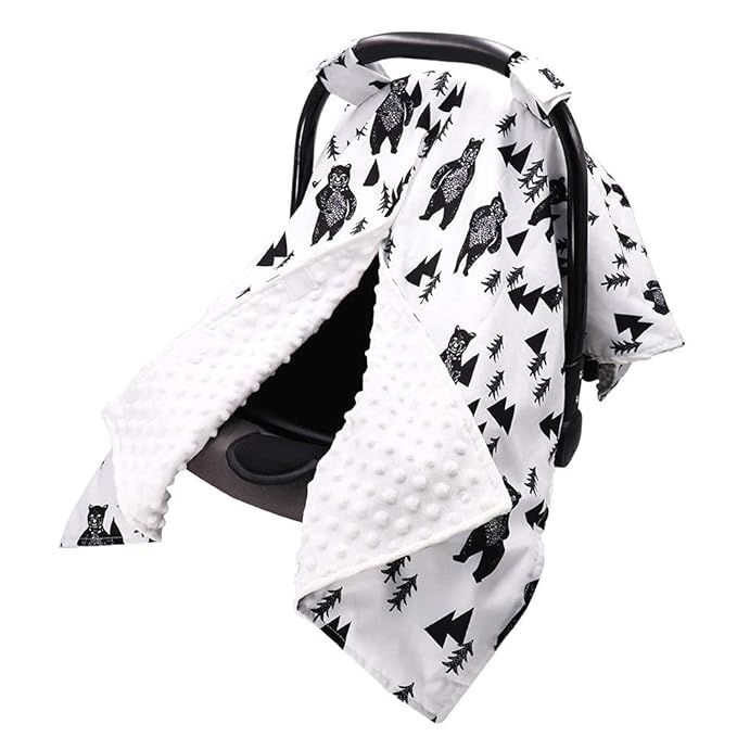 TANOFAR Carseat Covers Baby Boy & Girl, Peekaboo Opening Infant Car Seat Cover for Winter, Warm & Cozy, Bear