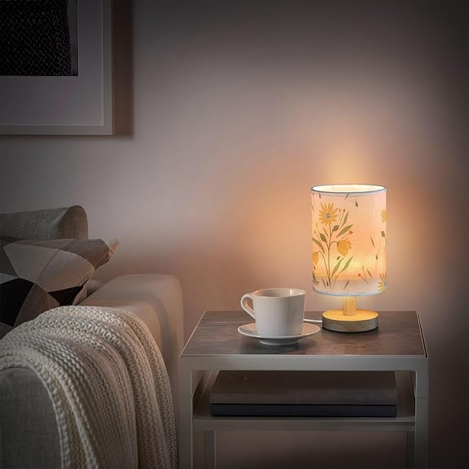 Bedside Table Lamp Daisy Nightstand Lamp with Wood Yellow Flower Floral Desk Lamps for Bedroom Living Room Nursery Office Home Decor