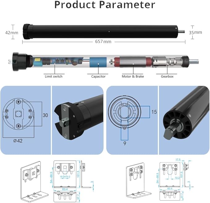 Motorized Roller Shade Motor 35mm, DC24V Electric Tubular Motor for Zebra Blinds, Smart Blinds Retrofit Kit with Remote, Quiet Brushless Copper Motor (10 N.m for Φ40mm (1.57") Round Tube)