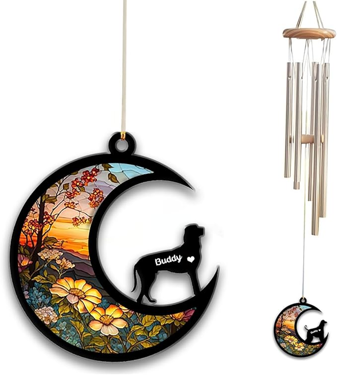 Porcelaine Sun Catcher Wind Chime, Custom Sunflower Suncatcher Dog Memorial Wind Chime, Dog Loss Gift, Dog Sympathy Gift, Pet Loss Suncatcher, Outdoor Garden Decor