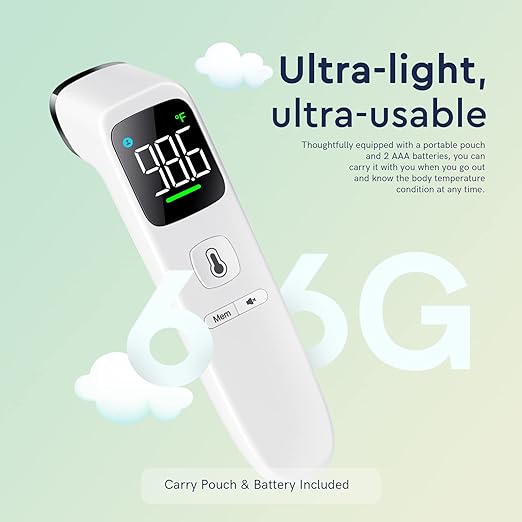 Touchless Thermometer for Adults and Kids, Fast Accurate Thermometer with Fever Alarm, 1S Reading & Silent Mode (LED-White)