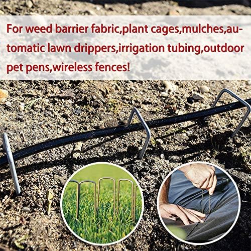 Petgrow 6 Inch Garden Stakes Galvanized Landscape Staples,U-Type Turf Staples for Artificial Grass, Rust Proof Sod Pins Stakes for Securing Fences Weed Barrier,Outdoor Wires Cords Tents Tarps,100