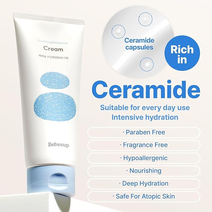 BEBESUP- 100-Hour Moisture Barrier Baby Cream | Korean Skincare for Sensitive & Atopic Skin Ceramide Capsule Organic Rice-Infused Hypoallergenic Dermatologist Approved 6.76 fl oz