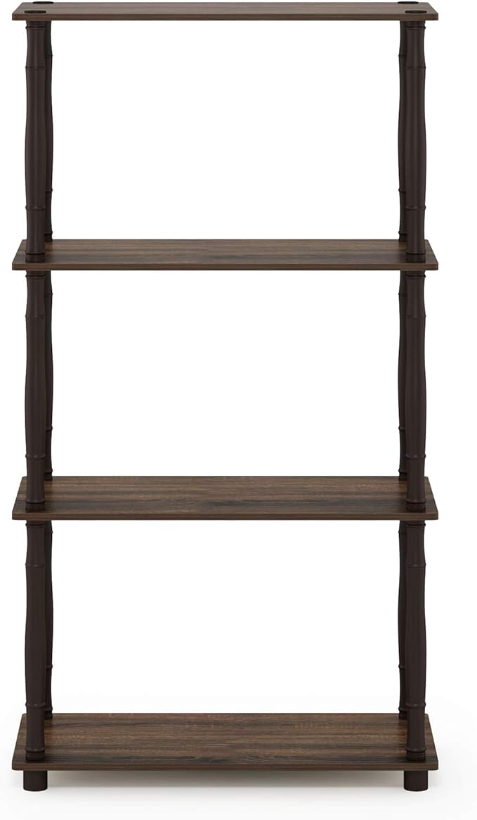 Furinno Turn-N-Tube 4-Tier Multipurpose Shelf Display Rack, Classic Tubes, Walnut/Brown