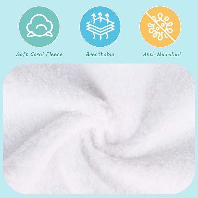 HOMEXCEL Baby Washcloths 12 Pack-Microfiber Coral Fleece Baby Bath Face Towel 7 x 9 Inch Extra Absorbent Soft Burp Cloth and Wash Cloths for Newborn-Infants and Toddlers,White