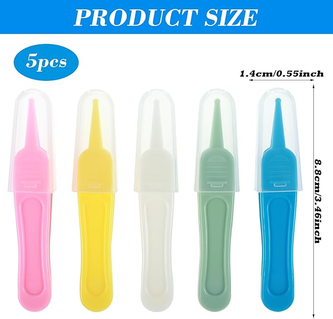 5 Pcs Nose Cleaning Tweezers, 5 Colors Baby Nose Picker with Round Plastic Head for Babys Care Comfortable Effective Noses Picker Tool Baby for Cleaning Ear Canals Nasal Umbilical Dirt
