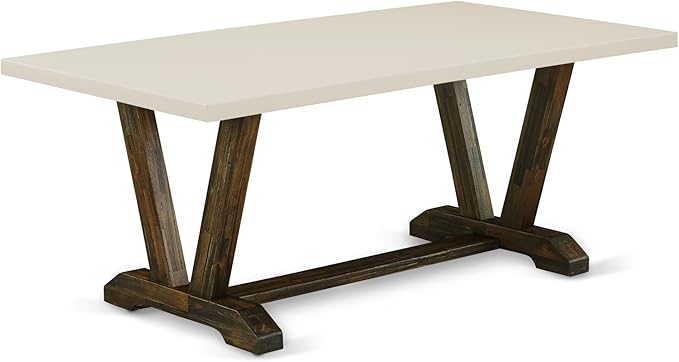 East West Furniture V727MZ716-6 6 Piece Dining Set Contains a Rectangle Dining Room Table with V-Legs and 4 Dark Khaki Linen Fabric Upholstered Chairs with a Bench, 40x72 Inch, Multi-Color
