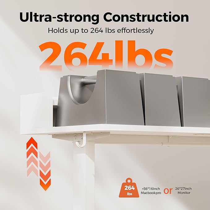 Agilestic L Shaped Standing Desk, Corner Desk with Monitor Shelf, Adjustable Height Gaming Table, Sit Stand Up Table, 63 x 55 Inch Home Office Computer Workstation, Splice Board, White