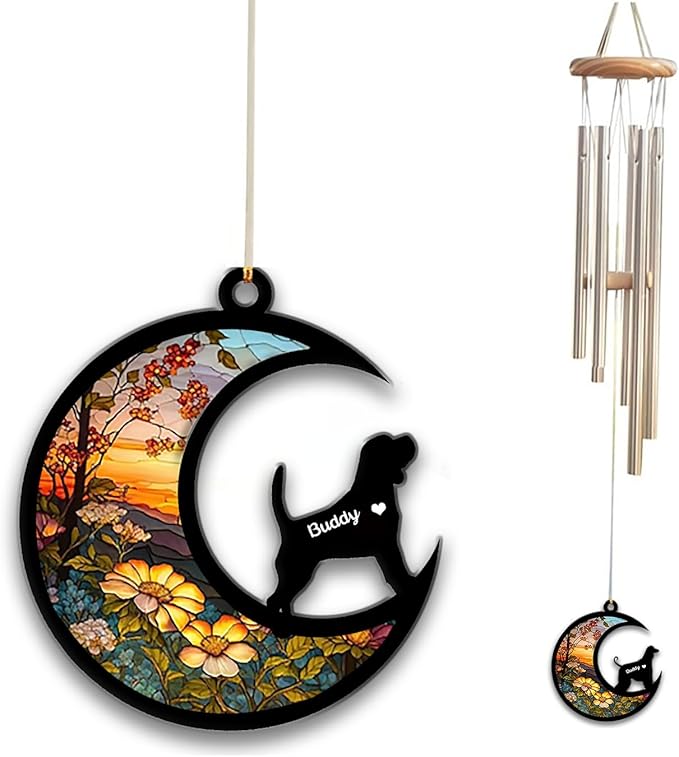 Beagle Sun Catcher Wind Chime, Custom Sunflower Suncatcher Dog Memorial Wind Chime, Dog Loss Gift, Dog Sympathy Gift, Pet Loss Suncatcher, Outdoor Garden Decor