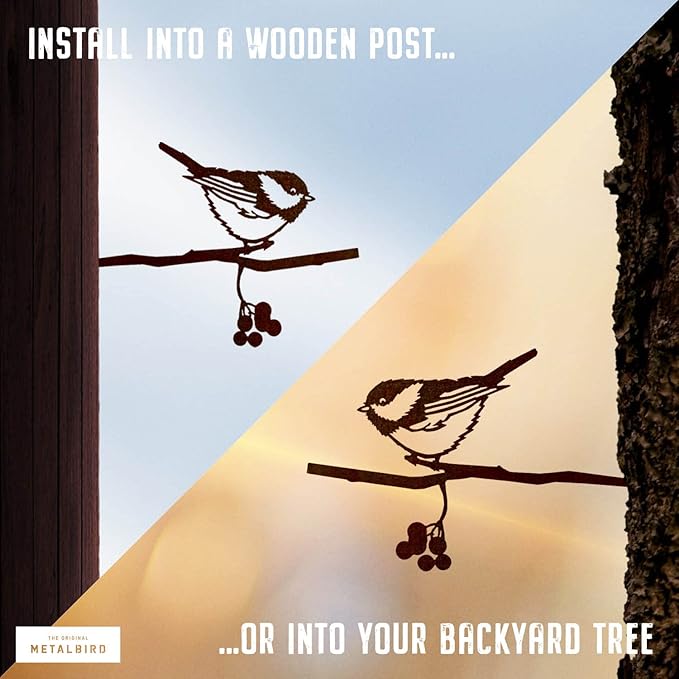 METALBIRD - Chickadee - Outdoor Tree Ornaments in Corten Steel - Metal Art Proudly Made in America