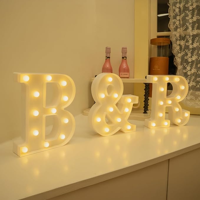 Foaky Rechargeable LED Letter Lights Sign Marquee Light Up Letters Sign for Night Light Wedding/Birthday Party Christmas Lamp Home Bar Decoration (B)