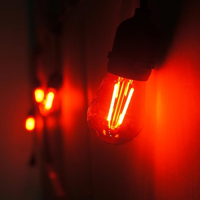 15 Pack S14 LED Red String Light Bulbs, Shatterproof 2 Watt Replacement Bulbs for Outdoor String Light, Waterproof Decorative E26 Base Red Filament Edison Christmas Light Bulbs, 120V