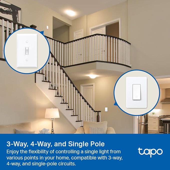TP-Link Tapo Smart Switch, Single-Pole/3-Way/4-Way, Matter Compatible, Energy Monitoring, Neutral Wire Required, Works with Alexa, Siri, Google Home, SmartThings, UL Certified, 2.4GHZ Wi-Fi, Tapo S515