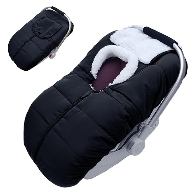 Winter Baby Car Seat Cover, Carseat Cover for Baby Seat or Stroller, Windproof Warm Infant Car seat for Newborn Keep Babies Warm Bunting Bag (Black)