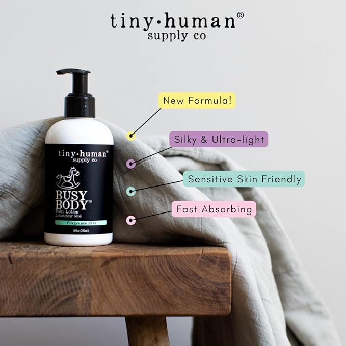 Tiny Human Supply Co Busy Body Baby Lotion 8oz, 2 Pack, Tropical Apple, Natural Ingredients, No Added Dyes, Parabens or Phthalates