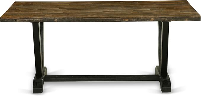 East West Furniture V677MZ606-7 7 Piece Modern Dining Table Set Consist of a Rectangle Wooden Table with V-Legs and 6 Shitake Linen Fabric Upholstered Chairs, 40x72 Inch, Multi-Color
