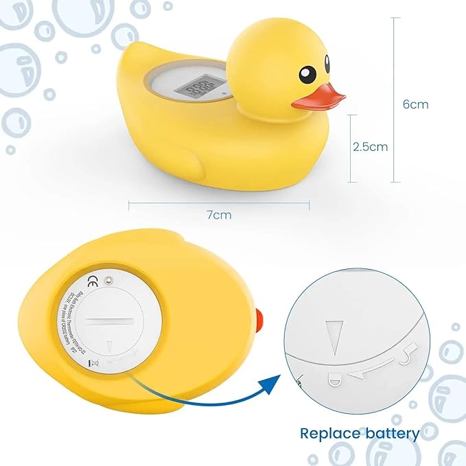 Baby Bath Thermometer Famidoc FDTH-V0-22 Water Temperature Test Floating on Water and Room Digital Bath tub Thermometers Duck Bath Thermometer Baby Safety New Upgraded