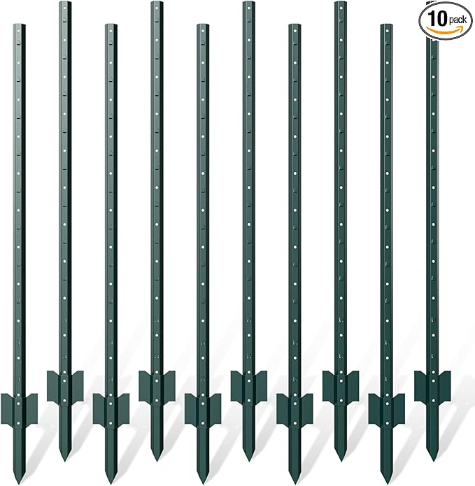 10 Pack Metal Fence Post, 6 Feet Heavy Duty Garden with U-Post, No Dig Garden Fence Stakes for Temporary Fencing, Corner Anchor