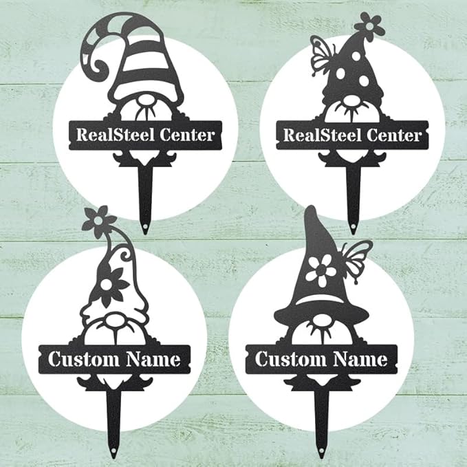 RealSteel Customizable Gnome Seed & Plant Markers – Durable Metal Garden Stakes for Herbs, Fruits & Vegetables – Weatherproof Tags for Farmhouse & Greenhouse Décor (Type 4, Large)