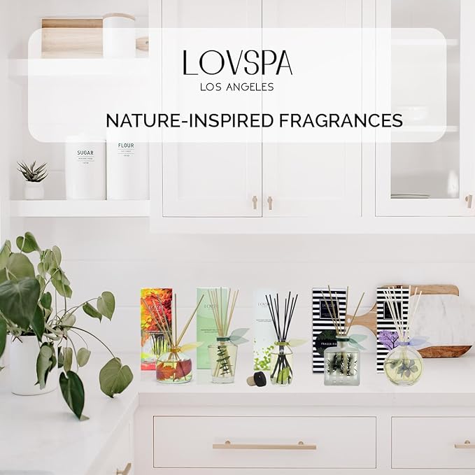 LOVSPA Reed Diffuser Set, Coastal Citrus Scented Oil Diffuser with Sticks, Home Fragrance Accessories for Bathroom Shelf Decor, Aroma Diffusers for Home or Office Desk, USA Made