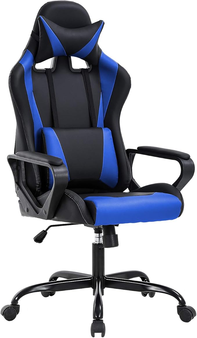 BestOffice High-Back Gaming Chair PC Office Chair Computer Racing Chair PU Desk Task Chair Ergonomic Executive Swivel Rolling Chair with Lumbar Support for Back Pain Women, Men,Blue