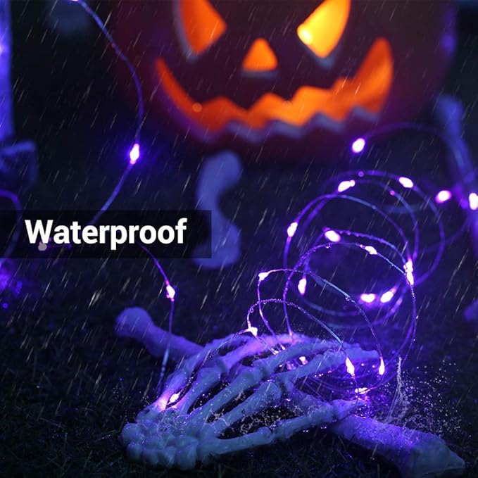 BrizLabs Purple Halloween Lights, 19.47ft 60 LED Battery Halloween Lights, 8 Modes Purple Fairy String Light with Remote, Waterproof Outdoor Twinkle Light for DIY Home Bedroom Holiday Party Decor
