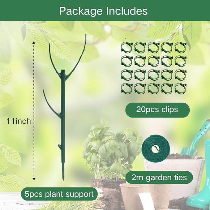 5 Pack Stackable Monstera Plant Support Stakes, 38inch Climbing Garden Plant Support Sticks Structures with 20pcs Clips & Ties, for Indoor Outdoor Plants Alternative to Moss Pole