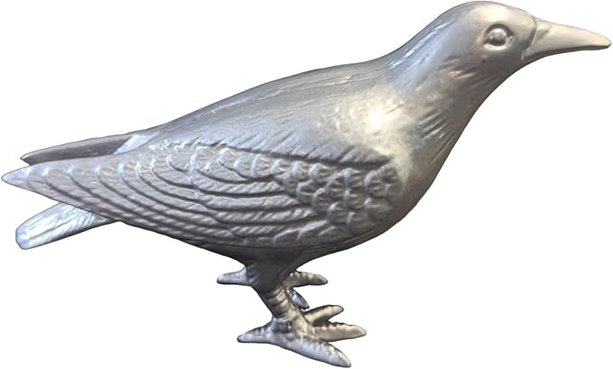 NACH Cast Iron Crow Statue, Head Up Raven, Large Garden Statues, Crow Garden Sculpture, Bird Figurines Home Decor, Raven Decor, Antique Metal Bird Statue, 4.5 x 11 x 3.5 inches, JS-90-7118AM