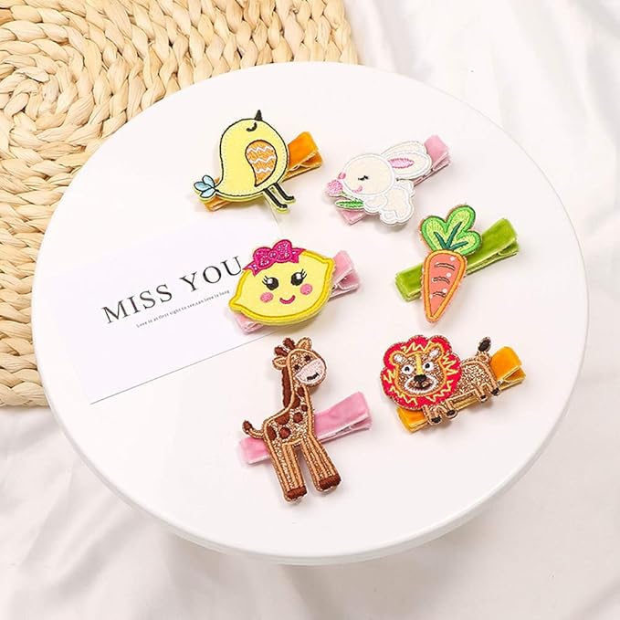 inSowni 16 Pack Embroidery Cute Fruit Animal Fully Lined Alligator Hair Clips Accessories Barrettes for Baby Girl Toddlers Infants Kids Teens One Size