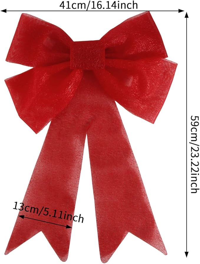 Christmas Bow Decorations Lighted Giant Christmas Bows Decoration 24 Inch Red Xmas Bows with LED Lights Xmas Tree Decorations Wreath Yard Décor Light for Indoor Outdoor Decor (2)