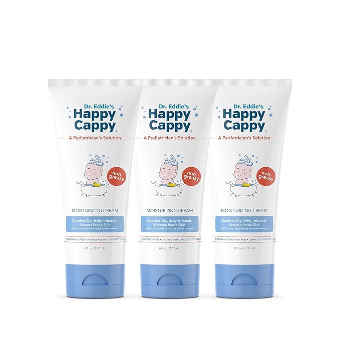 Happy Cappy Moisturizing Cream - Baby Eczema Cream, Eczema Lotion for Kids, Pediatrician-Formulated, Gentle, Paraben Free, Hypoallergenic, Soothes Dry Skin - 6 Fl Oz (Pack of 3)