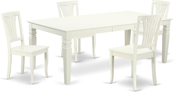 East West Furniture LGAV5-LWH-W 5 Piece Modern Dining Table Set Includes a Rectangle Wooden Table with Butterfly Leaf and 4 Dining Chairs, 42x84 Inch, Linen White