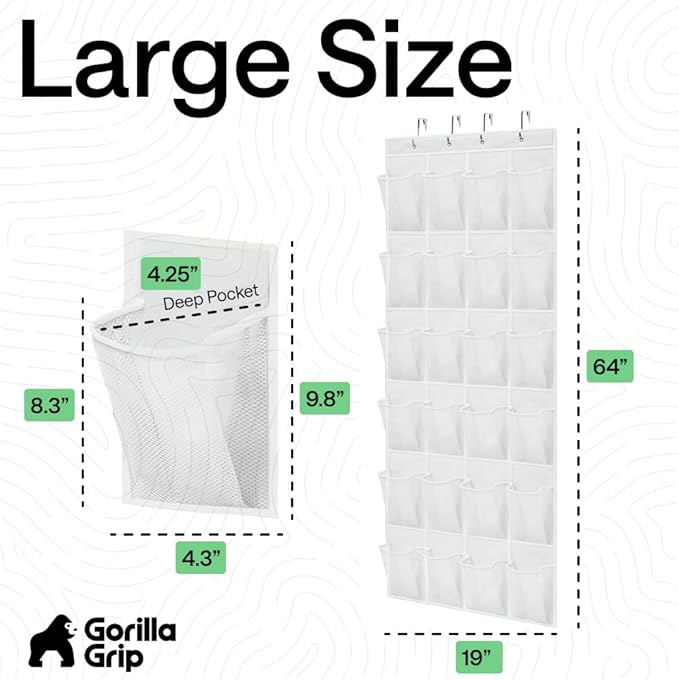 GORILLA GRIP Over the Door Shoe Organizer, 2 Pack, 24 Breathable Mesh Pockets