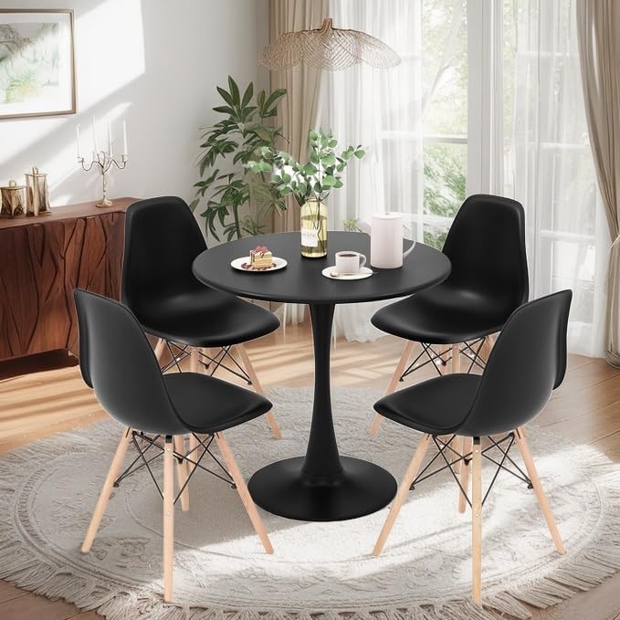 ERGOMASTER 32 Inches Black Round Dining Table, Modern Tulip Kitchen Table for 2 to 4 Person, Metal Round Pedestal Table for Apartment, Small Space, Cafe