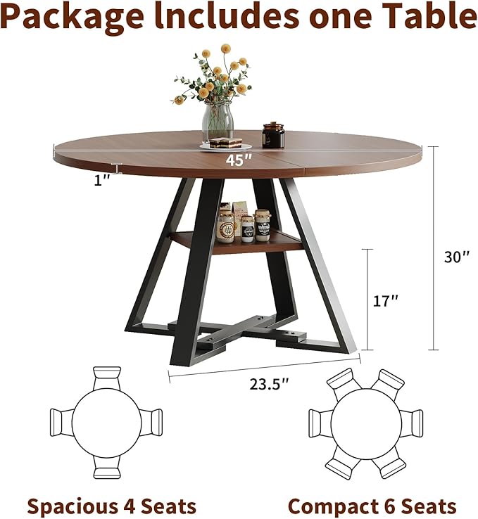 Walnut Round Dining Table Set for 4, Mid-Century Modern Kitchen Table and Chairs, Small Space Dining Room Furniture for Apartment, Breakfast Nook or Studio (Boxwood-1 Storage Table)