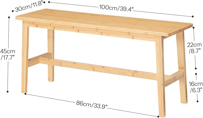 HOOBRO 39.3'' Bamboo Dining Bench, Farmhouse Table Bench, Kitchen & Living Room Furniture, Easy to Assemble, Sturdy and Stable, Natural YL03CD01G2