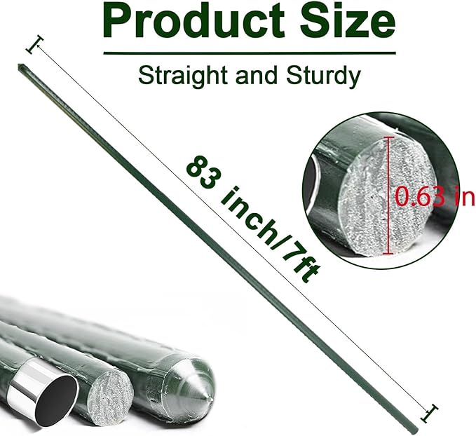Garden Stakes 7ft, Metal Plant Stakes 7 Feet 25 Pack for Gardening and Farm, 84" Plastic Coated Plant Support for Tomato, Cucumber, Bean, Flower, Potted and More Climbing Plants