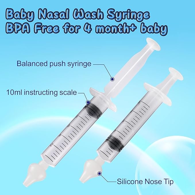 Nasal Syringe for Baby - 4PCS with Cleaning Tools - Safe Silicon Baby Nasal Aspirator Qucik Syringe Nose Cleaner Rinsing Tool for Baby/Infant/Kid (Blue, 4PCS)