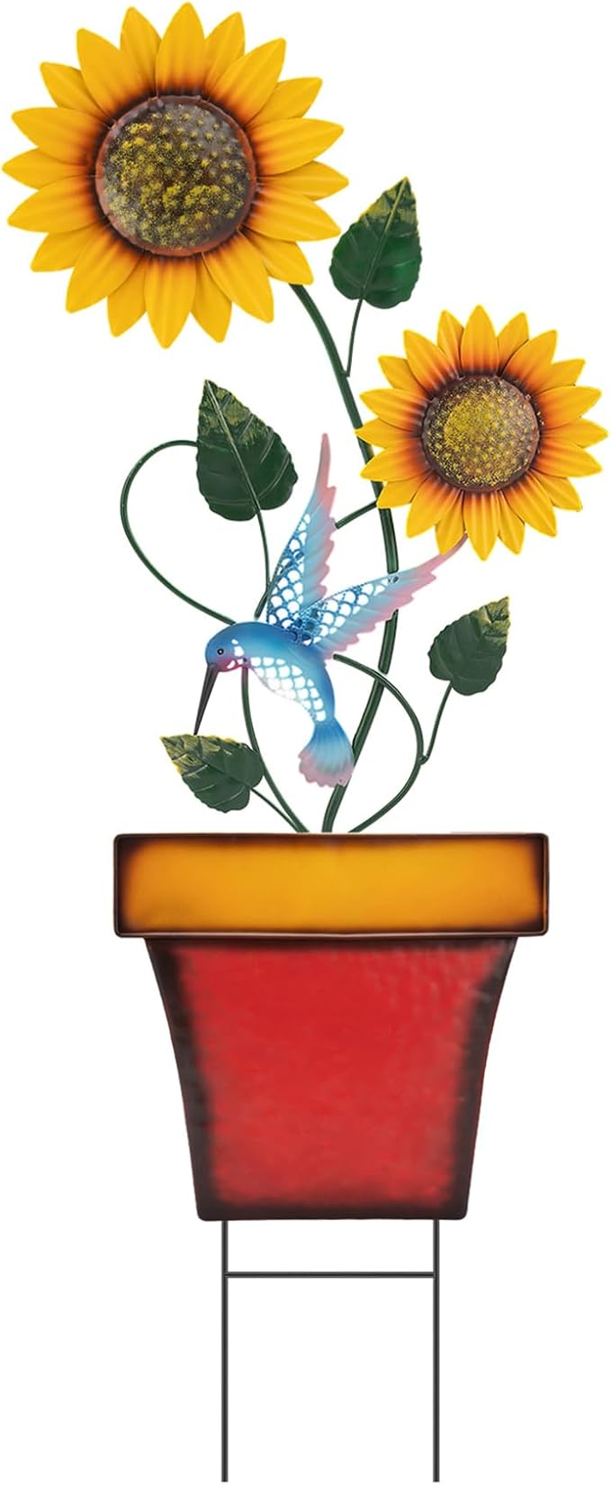 pearlstar Sunflower Decorative Garden Stake 44 Inches Large Metal Art Outdoor Yard Decor Flower Pot Design for Outside Garden Lawn Patio Proch Ornaments，Hummingbird