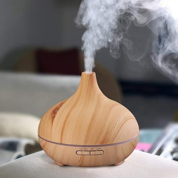 Aroma Essential Oil Diffuser, JoySusie 500ml Wood Grain Ultrasonic Cool Mist Whisper-Quiet Humidifier with Color LED Lights Changing & 4 Timer Settings, with Remote Control (Brown)