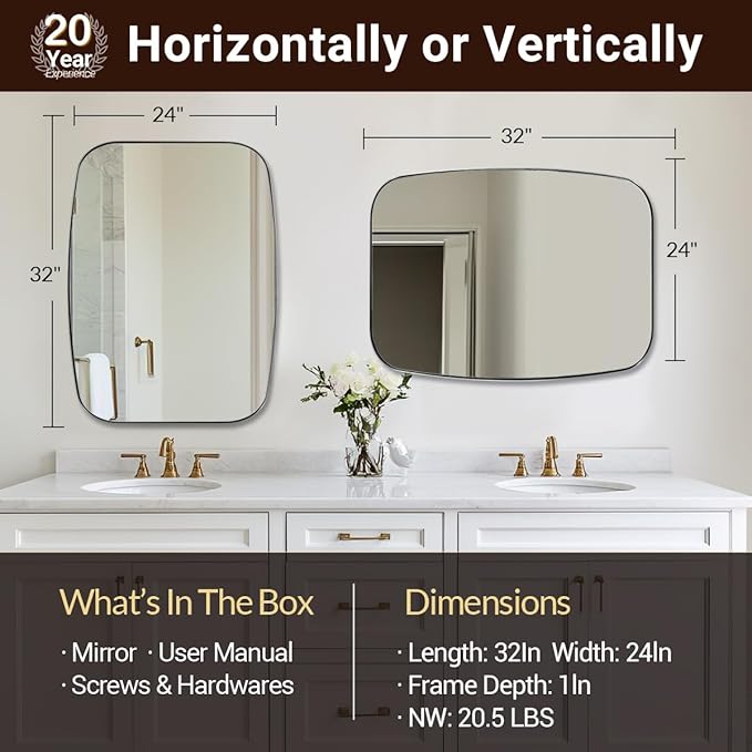 ANDY STAR Polished Chrome Mirror, 24x32 Oblong Bathroom Mirror for Vanity with Stainless Steel Metal Frame, Silver Oval Mirror Modern Anti Rust Wall Mounted